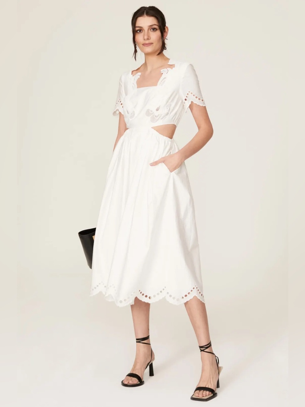 Self-Portrait Cutout Anglais Organic Cotton Poplin Midi Dress